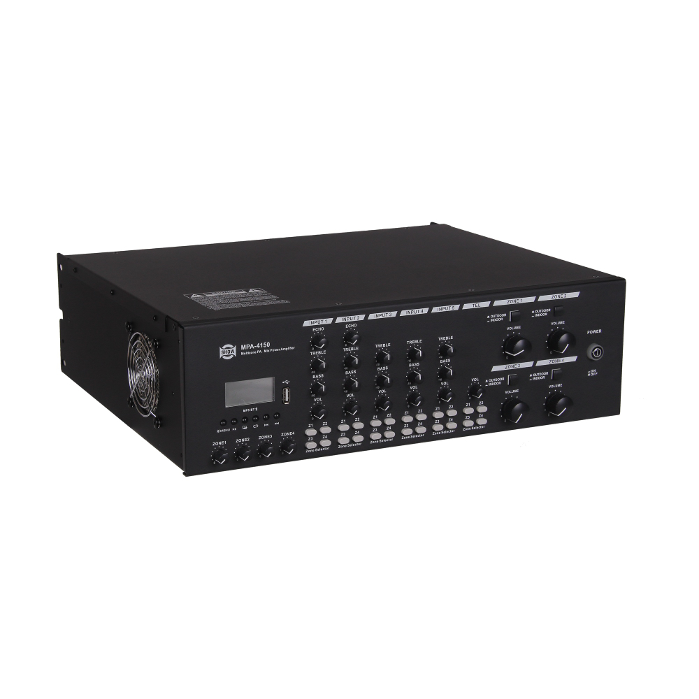 SHOW MPA-4150 - четырехзонная трансляционная система, 4х150Вт, 70/100 В, 4Ома, MP3/Bluetooth
