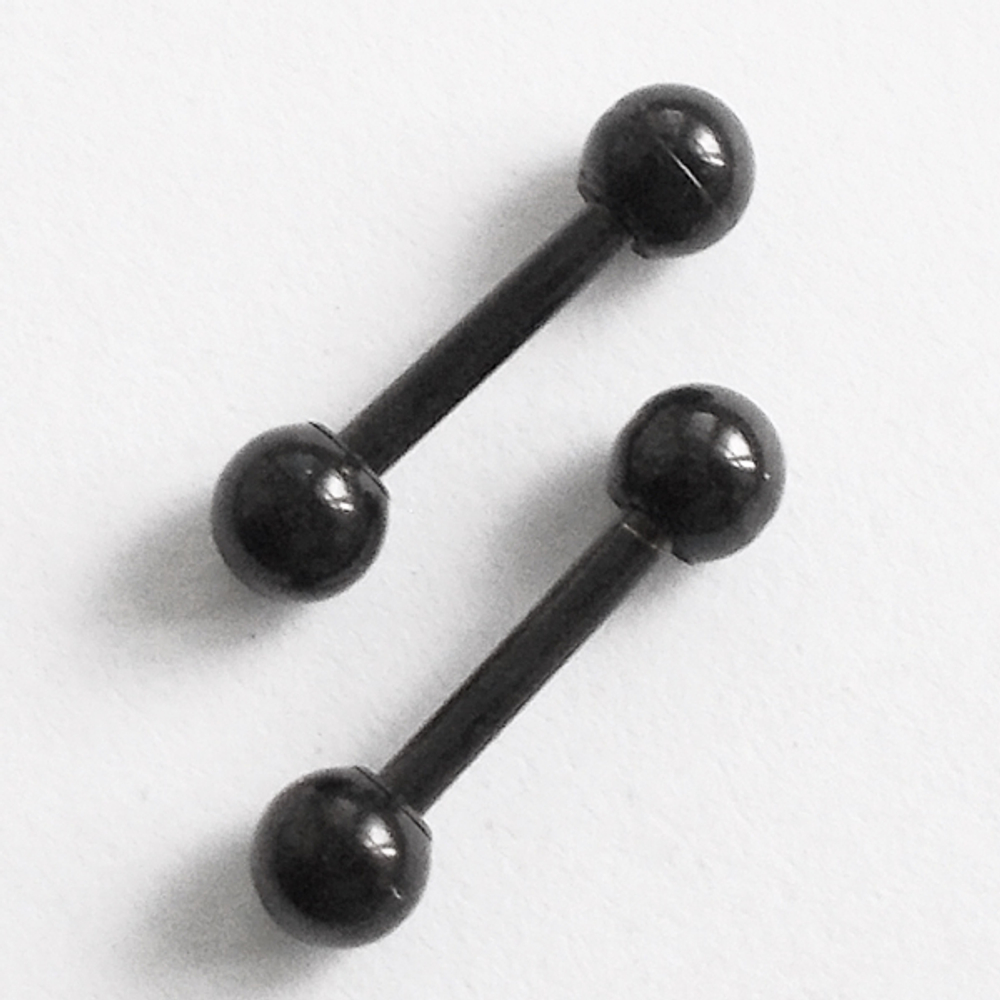 Микроштанга 6 мм с шариками 3 мм, толщина 1,2 мм. Медицинская сталь, титановое покрытие ( черная) 1 шт.