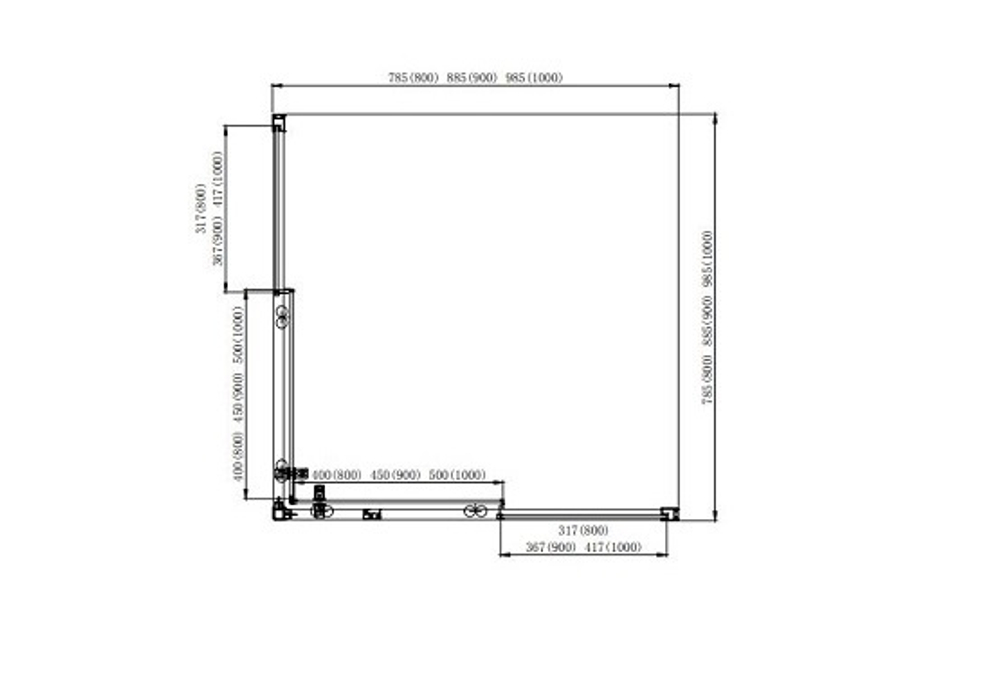 AQ ARI KV10020BL Душевой уголок квадратный, двери раздвижные 1000x1000x2000 профиль черный, стекло прозрачное