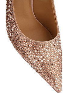 Женские туфли шампейн кожаные бежевые с камнями