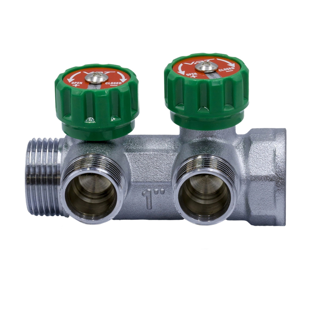 Коллектор 1''x3/4'' (евроконус) с регулировочными вентилями для подачи водоснабжения VRT (2 вых)