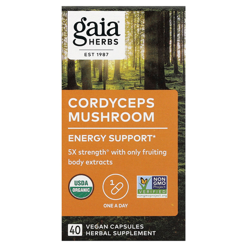 Gaia Herbs, гриб кордицепс, 40 веганских капсул (450 мг в 1 капсуле)