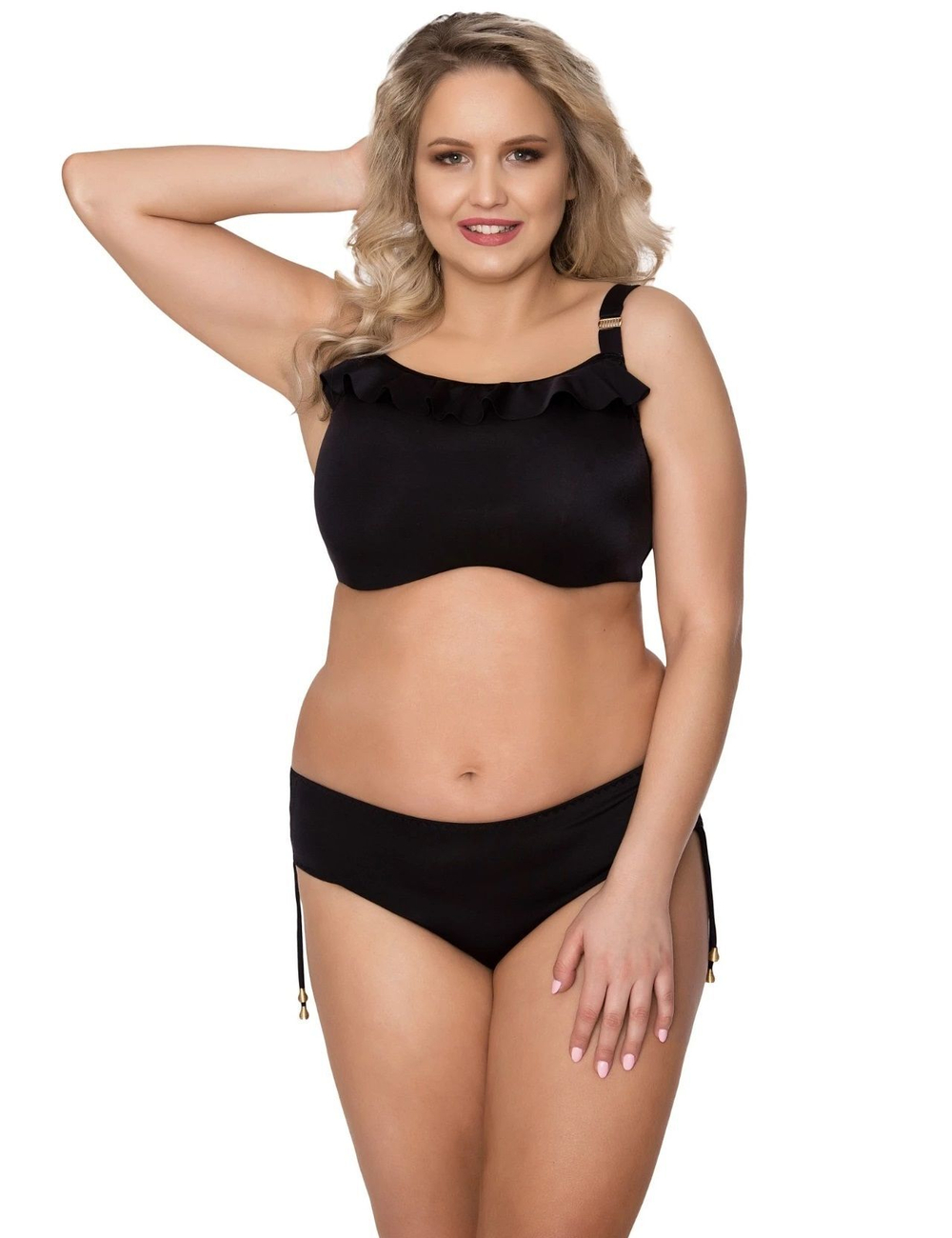 Купальный бюстгальтер-топ с рюшевой отделкой (Размер: 70H) (Цвет: черный)