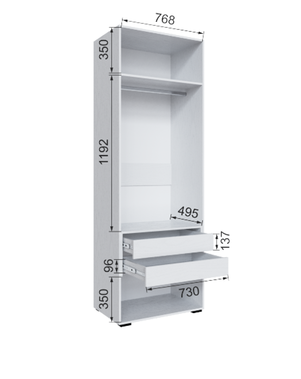 Шкаф с 2 ящиками внутри без зеркала Бруклин 80Ш