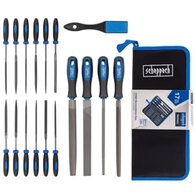 Набор напильников и надфилей разнопрофильных, 17пр (плоск, треуг, квадр, круг, полукруг, L-100мм,L-200мм) в чехле Scheppach Sch-5056W