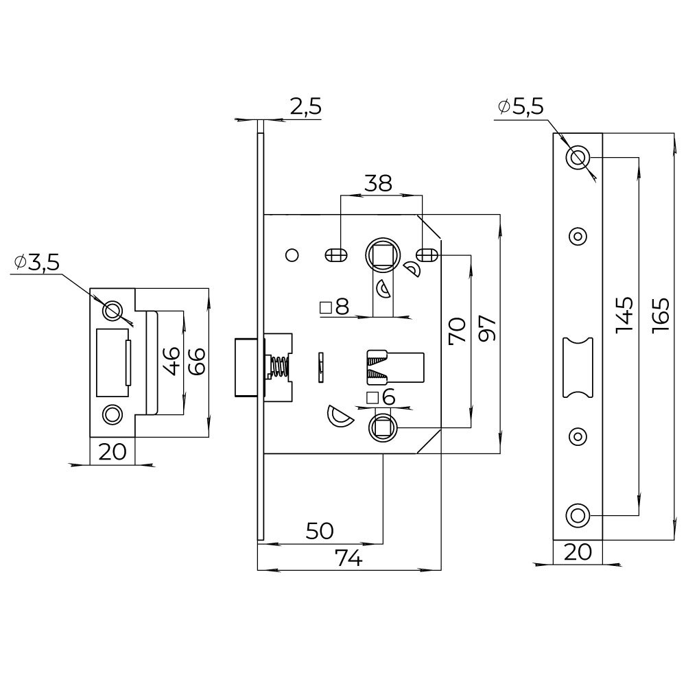 Защелка врезная PLASTLP72-50 (LP72-50) GR графит