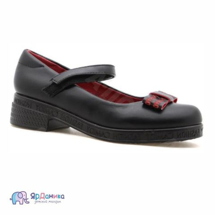 Школьные туфли Camidy черные с красно-черным бантом 620-6