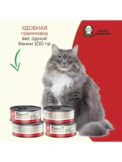 Влажный корм для стерилизованных кошек, говядина 12х100гр