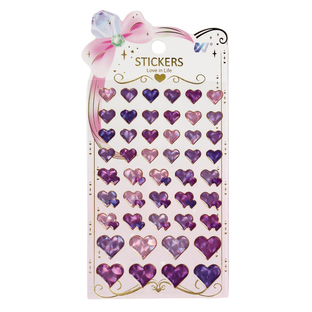 Наклейки Сердечки с голографическим эффектом 20*11см, ассорти, С-40682
