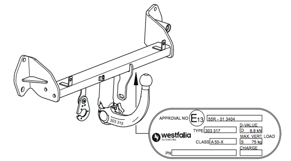Фаркоп Westfalia 303317600001 для BMW 1ER F20/F21 / 2ER F22/F23 2014-(паспорт и сертификат в комплекте)(без электрики)