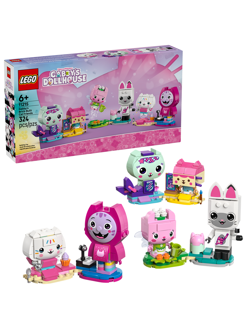 Конструктор LEGO Gabby's Dollhouse Друзья-кошки кирпичной сборки Гэбби 11215 | LEGO Gabby's Cat Friends 324 детали | 6+