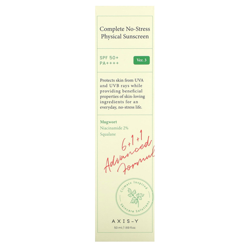 Axis-Y, Комплексное физическое солнцезащитное средство без стресса, SPF 50+, PA ++++, версия 3, 50 мл (1,69 жидк. унц.)
