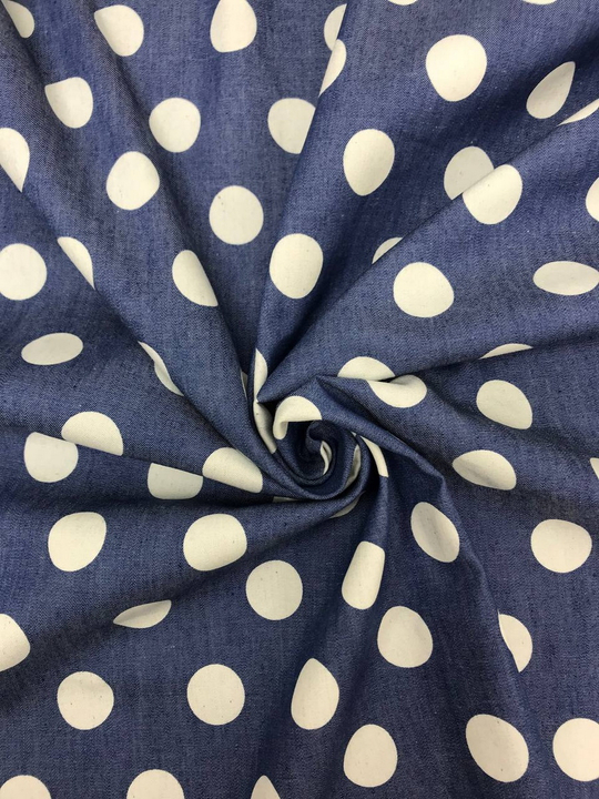 Джинс принт горох крупный, белый/синий, облегченный D1С2