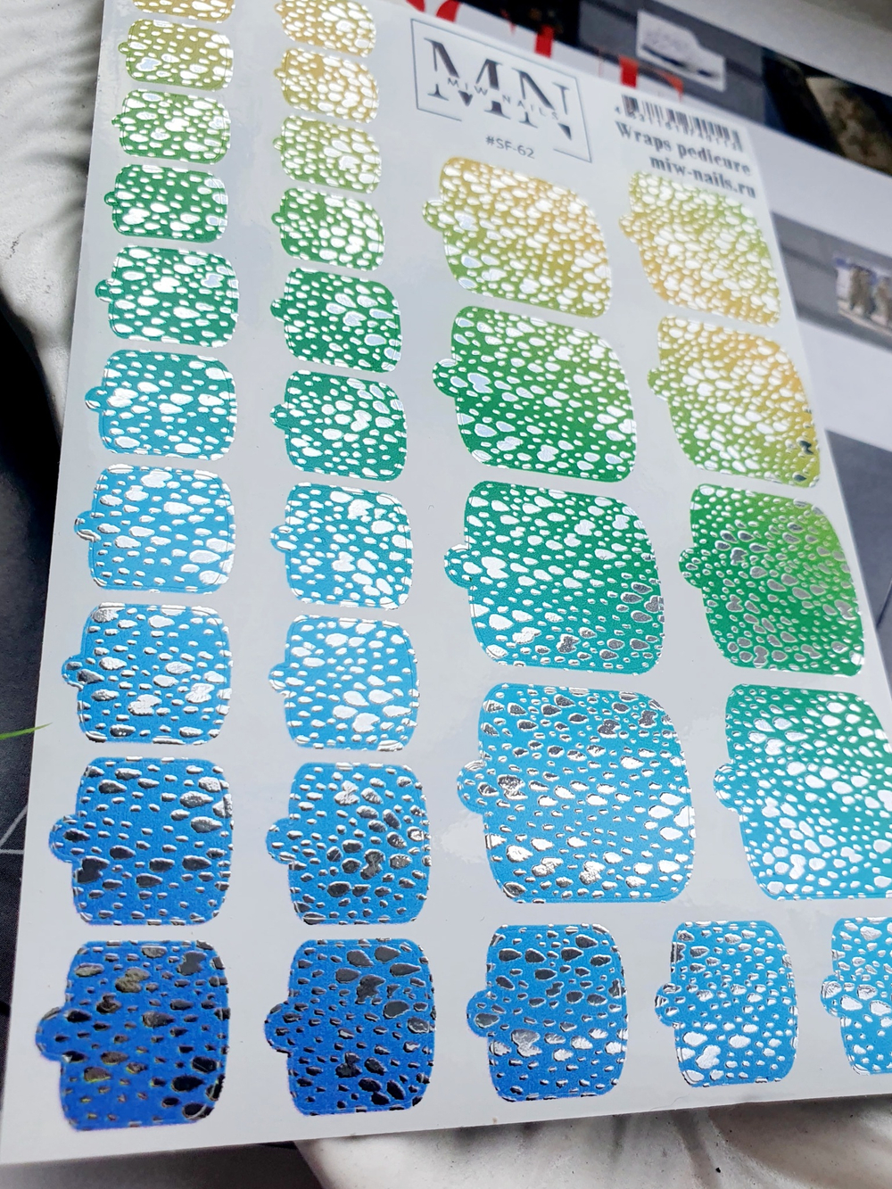 Плёнки для педикюра Wraps stickers SF-62 (комбинированные с фольгой)