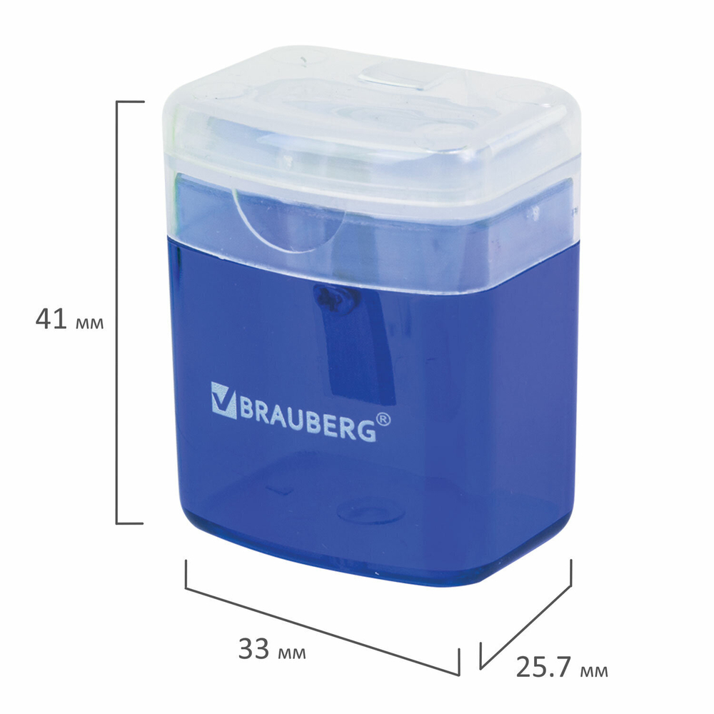 Точилка BRAUBERG "OfficeBox" с контейнером и крышкой прямоугольная в упаковке с подвесом ассорти (72 штуки в упаковке)