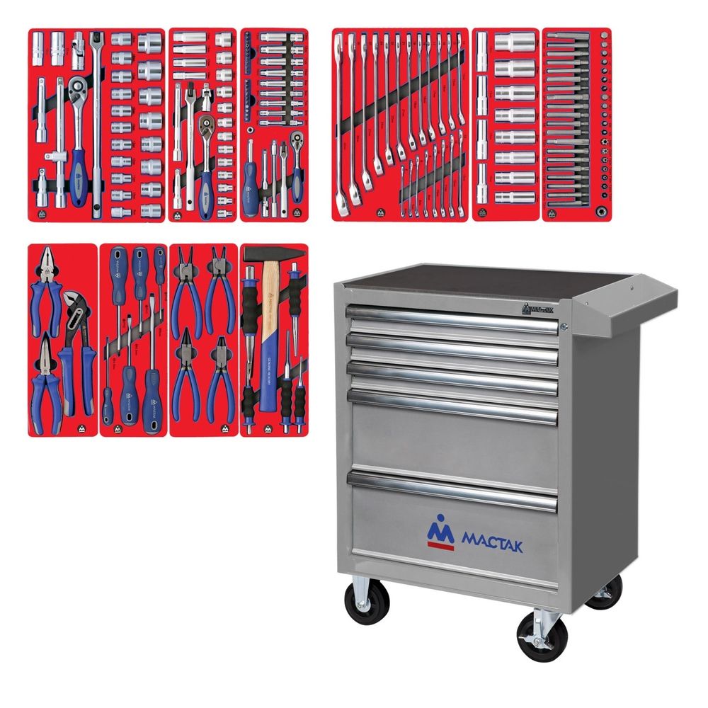 МАСТАК (52-05186G) Набор инструментов "СТАНДАРТ" в серой тележке, 186 предметов