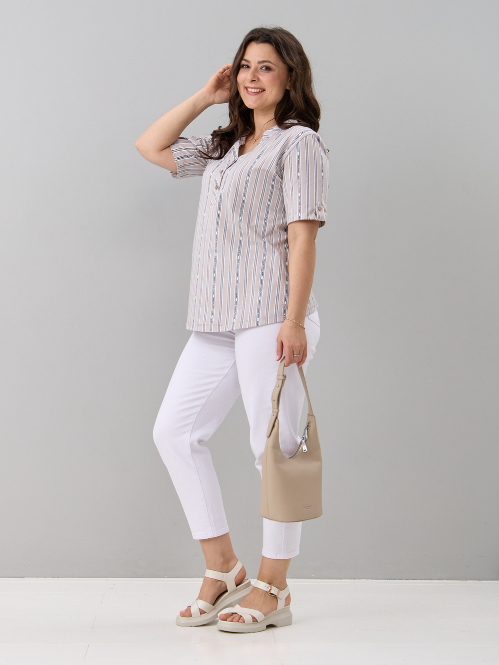 Блузка БЛ-122/бежевый-полоскабуквы