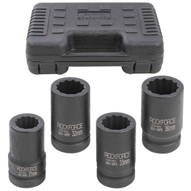Набор головок ударных глубоких 1''4пр.(12гр.)(27,32,33,36мм),в кейсе RockForce##Rock FORCE RF-8041-9MPB