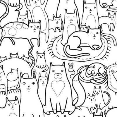 Кошки и котята на белом фоне.