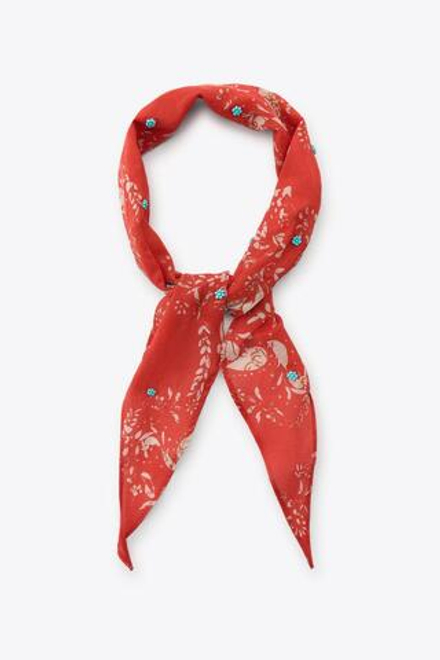 ZARA БАНДАНА С ЦВЕТОЧНЫМ ПРИНТОМ И БУСИНАМИ, КРАСНЫЙ