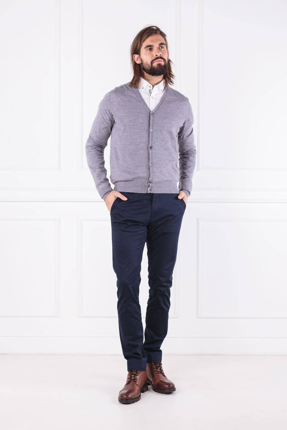 Хлопковый кардиган ff gg merino cardi Hackett London - серый(HM702068)