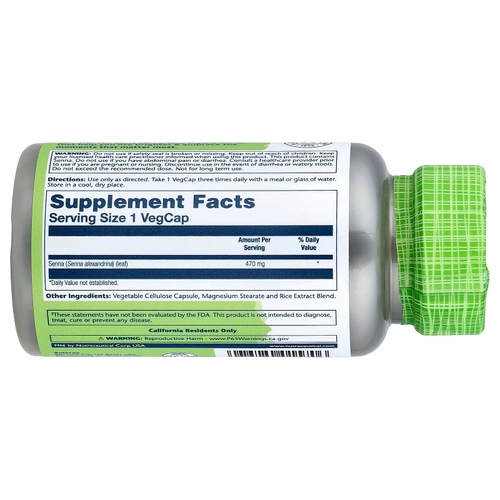 Solaray, сенна, 470 мг, 100 растительных капсул