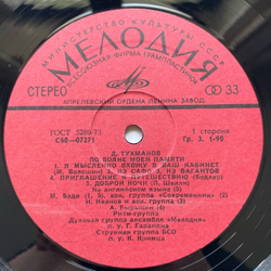 Винтажная виниловая пластинка LP Давид Тухманов По Волне Моей Памяти (СССР 1976) Из Вагантов