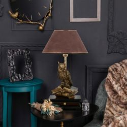 Настольная лампа с бюро Ученый Филин Бронза с абажуром №38 Кофе-2