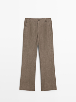 Massimo Dutti Укороченные брюки клеш из льна, кротово-коричневый