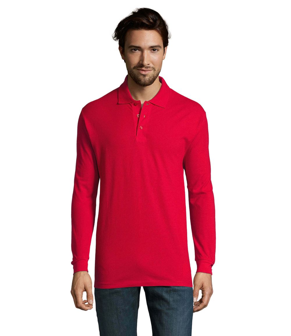 Рубашка поло мужская Sol's Star с длинным рукавом. Красный  L