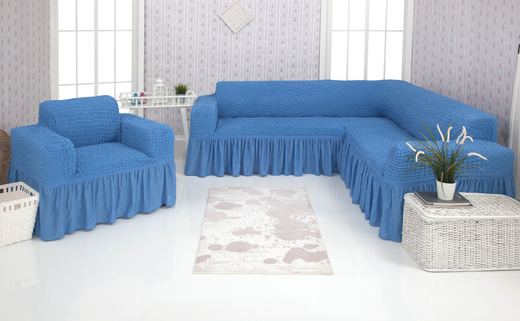 Комплект чехлов на угловой диван с креслом, цвет Голубой