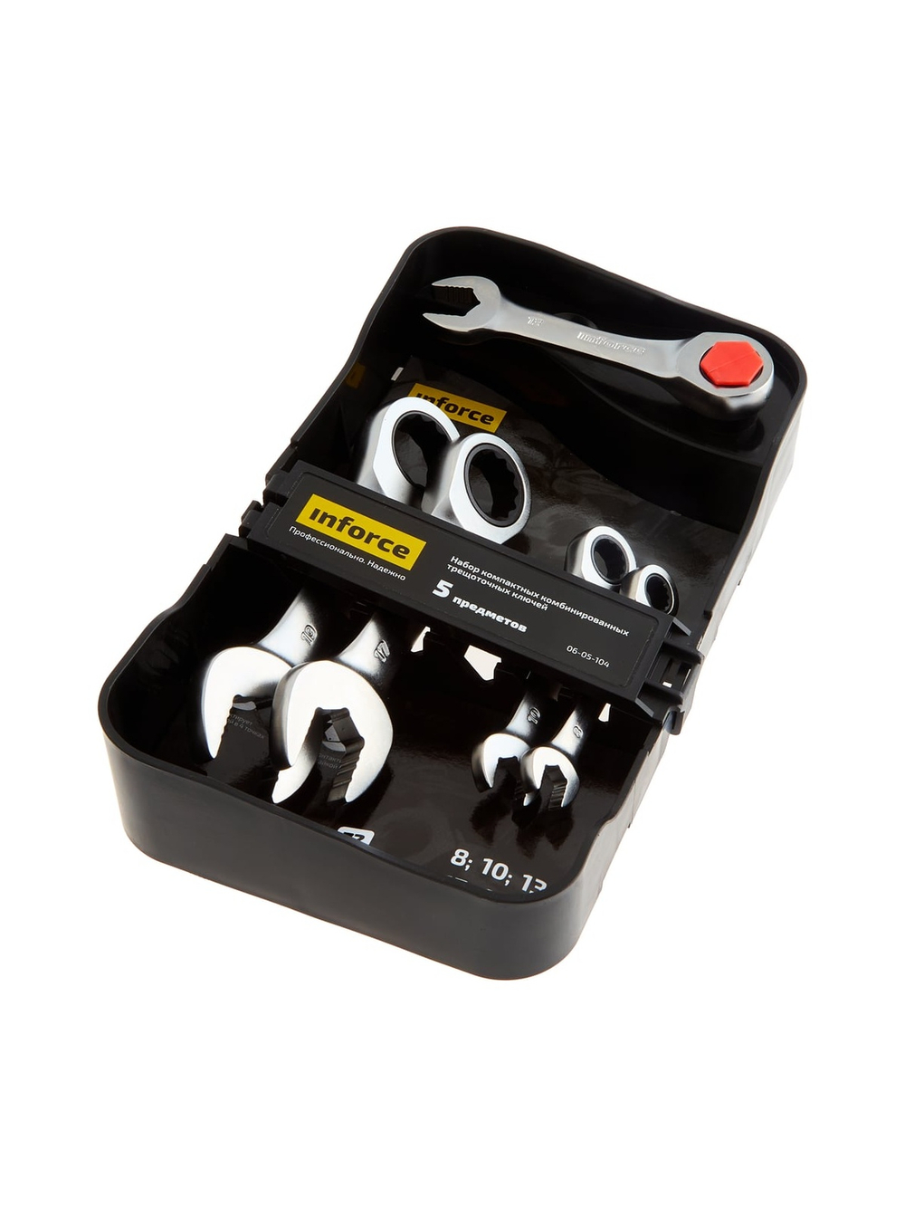 Набор компактных комбинированных трещоточных ключей 5 предметов Inforce, Сталь Cr-V, 8-19мм, профессиональный, 72зуба, 06-05-104