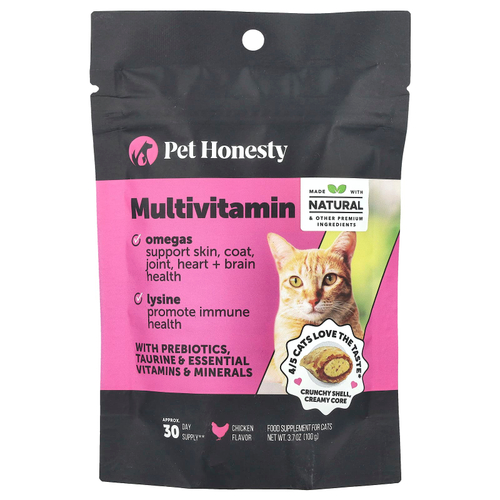 Pet Honesty, Мультивитамины, для кошек, с курицей, 100 г (3,7 унции)
