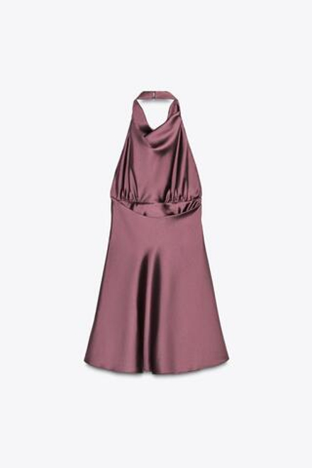 ZARA КОРОТКОЕ АТЛАСНОЕ ПЛАТЬЕ, ВИННЫЙ
