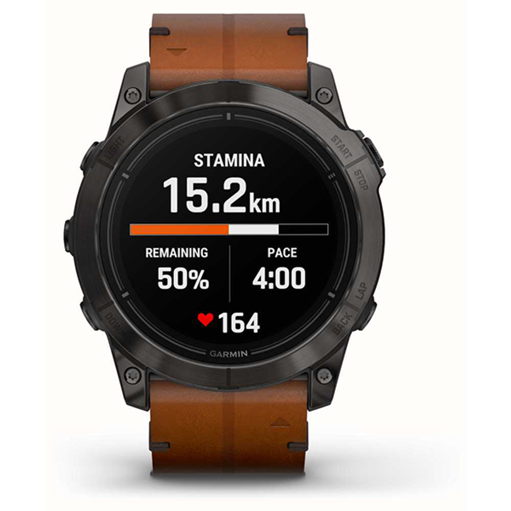 Умные часы Garmin Epix Pro (Gen 2) 51 мм Sapphire Edition титан DLC Carbon Grey с каштановым кожаным ремешком