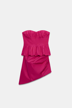 ZARA МИНИ-ПЛАТЬЕ БЕЗ БРЕТЕЛЕК, ЦВЕТ ФУКСИИ