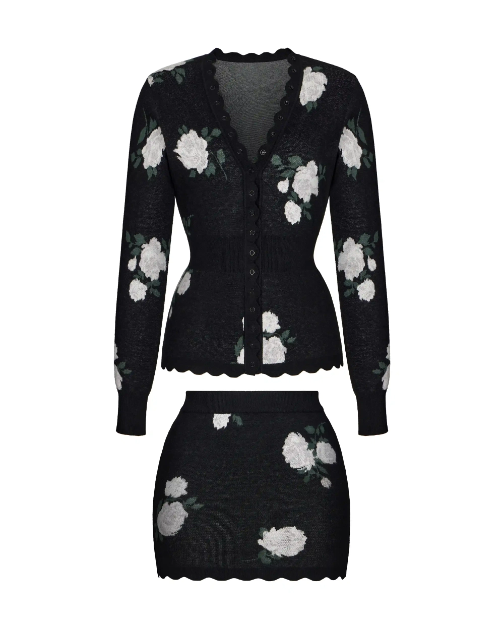 Lana-Tracy, вязаный комплект с юбкой мини из черного хлопка с цветочным принтом