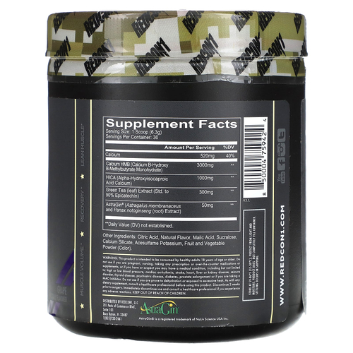 Redcon1, Moab, для наращивания мышечной массы, перед тренировкой, со вкусом винограда, 189 г (6,67 унции)