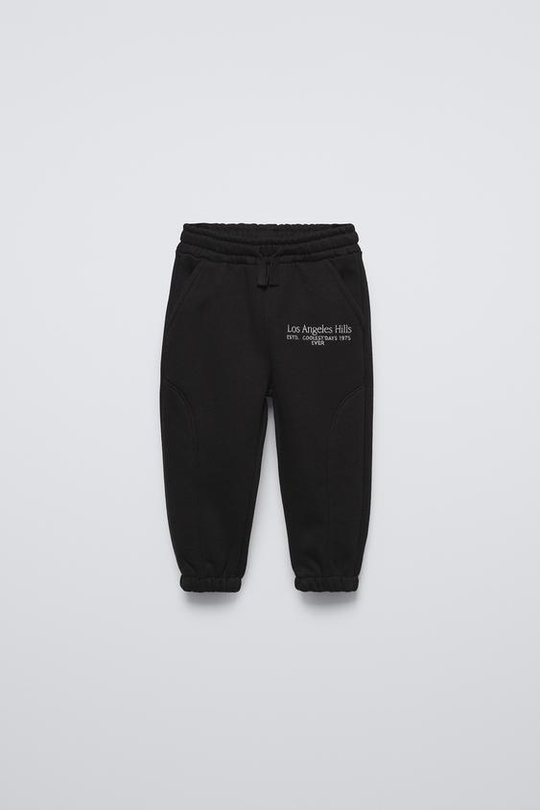 ZARA БРЮКИ-ДЖОГГЕРЫ С ВЫШИВКОЙ, ЧЕРНЫЙ