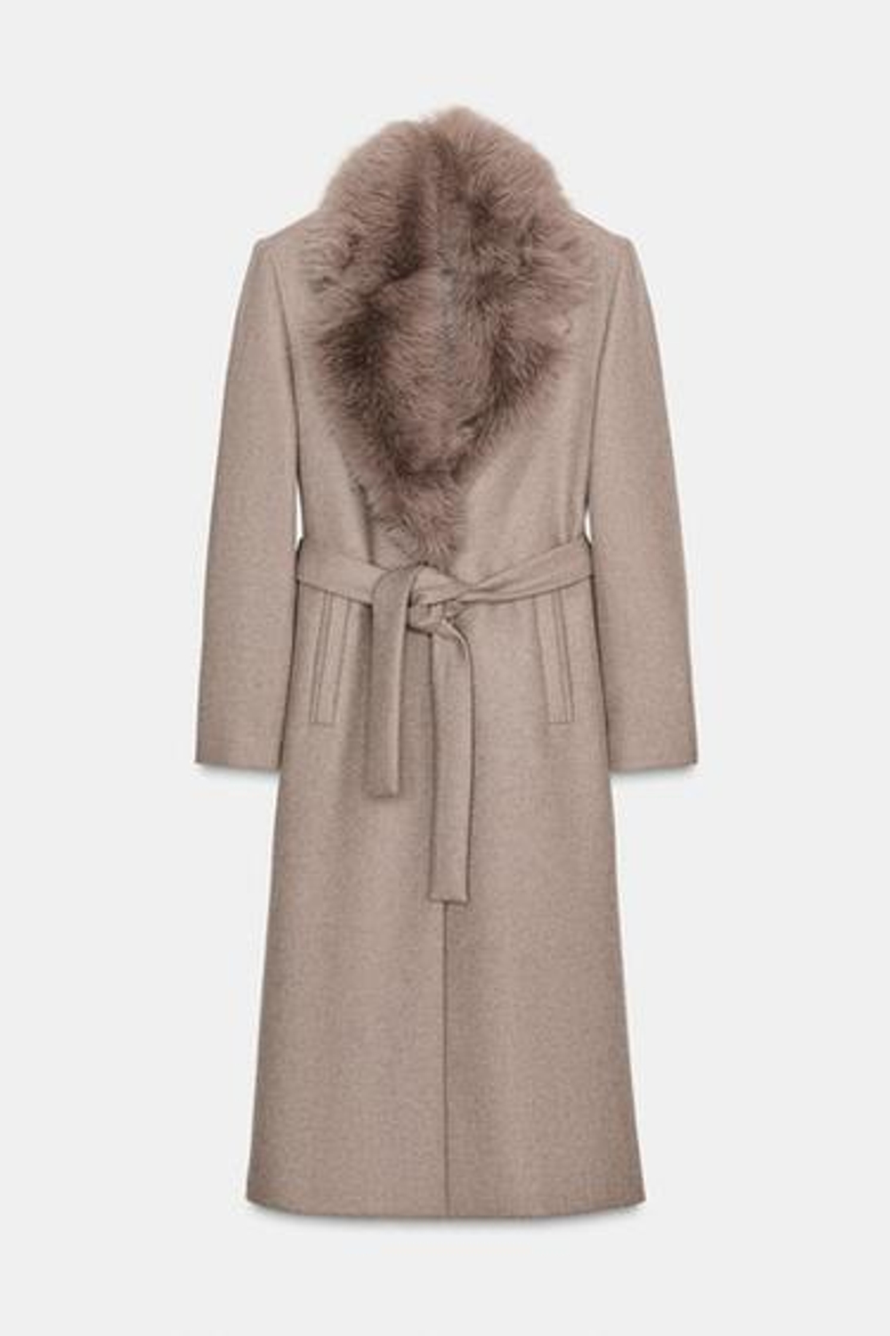 Шерстяной пальто с искусственным меховым воротником - ZARA