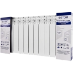 Радиатор биметаллический STOUT TITAN VENTIL 500 - 13 секций (подключение нижнее правое, цвет белый)