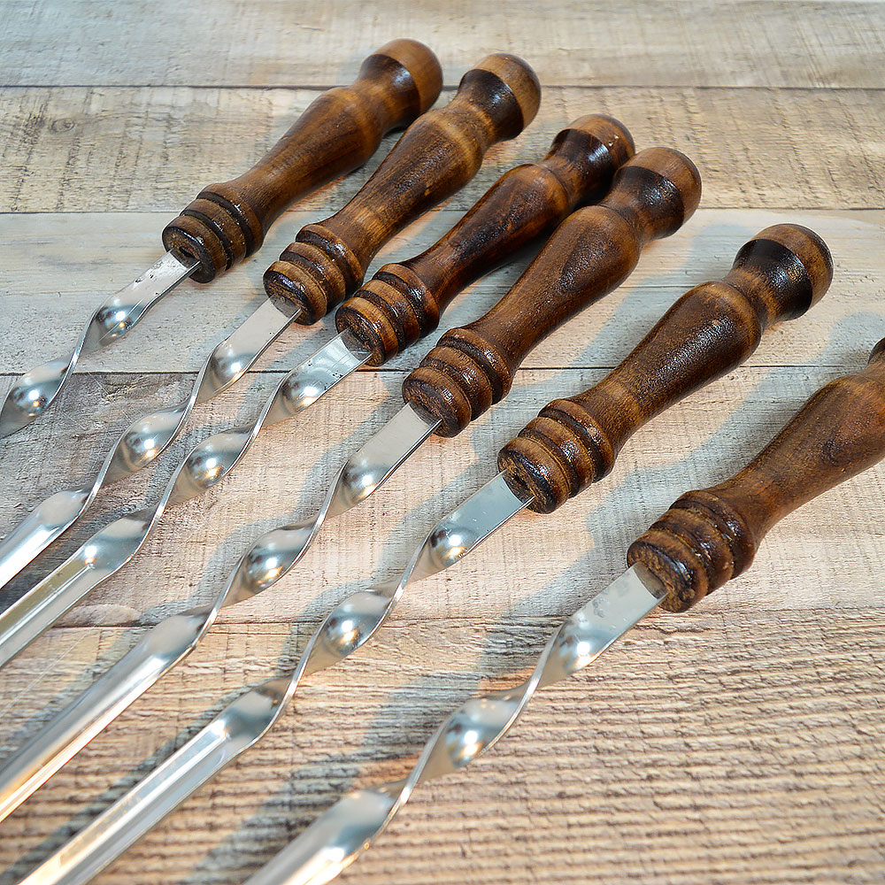 Набор шампуров 6шт 650*12*2мм угловых, с деревянными ручками, в чехле