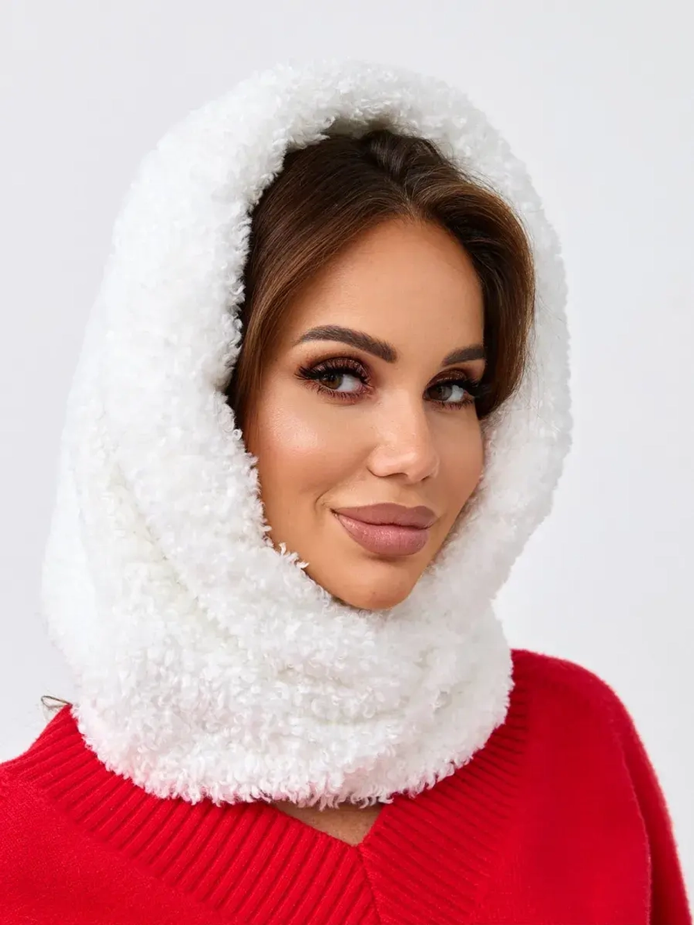 Капор зимний вязаный капюшон на флисе