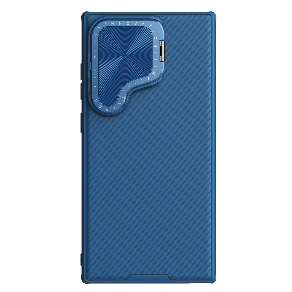 Чехол синего цвета от Nillkin с металлической откидной крышкой для камеры на Samsung Galaxy S24 Ultra, серия CamShield Prop Case