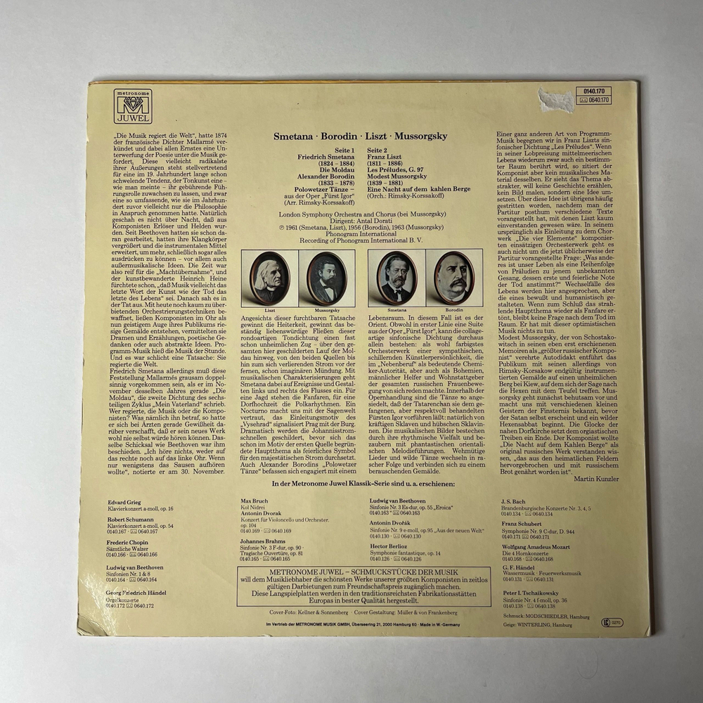Винтажная виниловая пластинка LP Сборник Классической Музыки Friedrich Smetana Сметана, Alexander Borodin Бородин, Franz Liszt Лист, Modest Mussorgsky Мусоргский (Германия 1971)