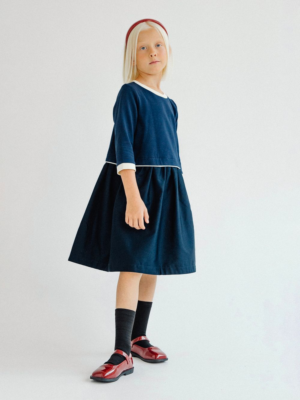 Платье с кантом ТЕМНО-СИНИЙ