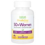 Super Nutrition, SimplyOne, мультивитамины и полезные травы для женщин старше 50 лет, вкус лесных ягод, 90 жевательных таблеток