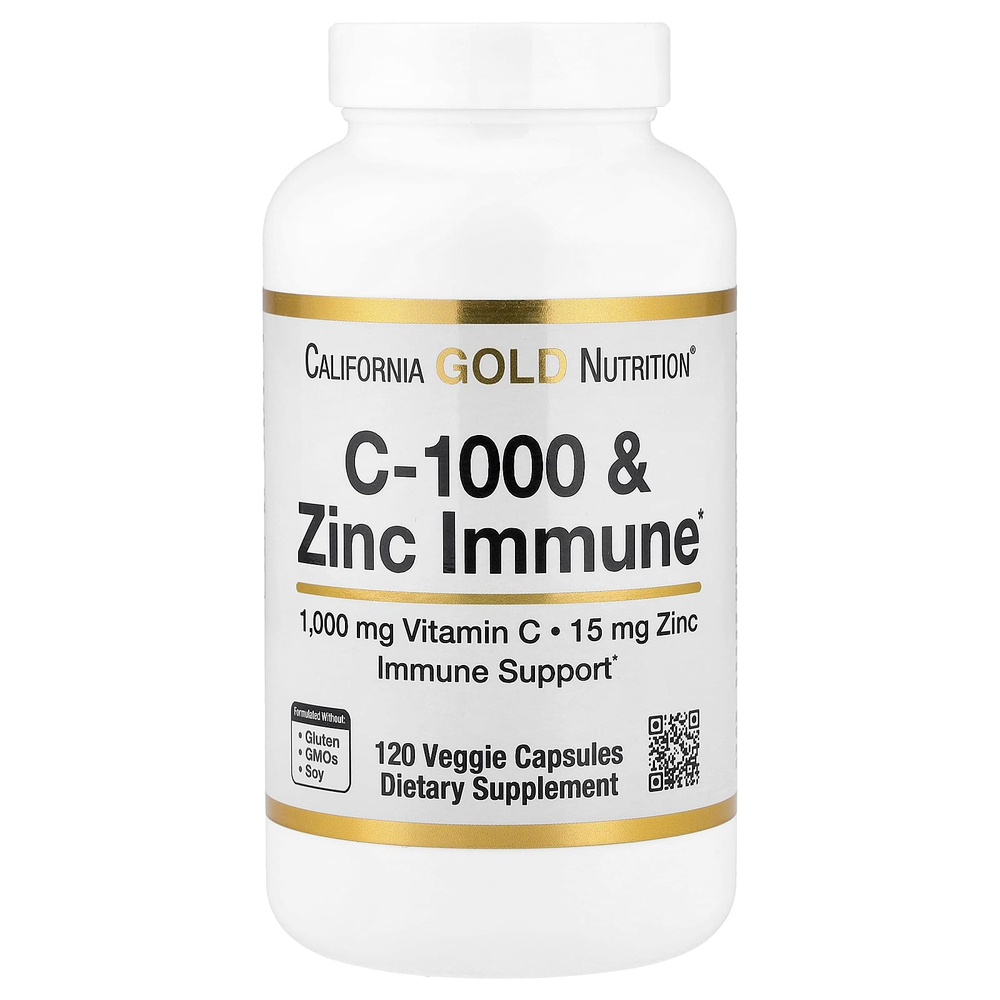California Gold Nutrition, добавка для укрепления иммунитета C-1000 с цинком, 120 растительных капсул