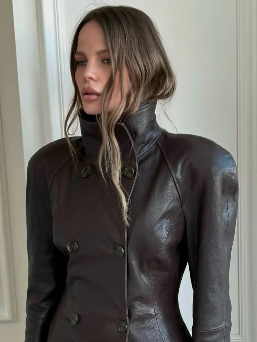 Кожаный тренч, Темно-Коричневый