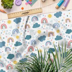 Ткань саржа детский принт с облачками